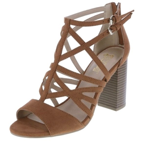 Brash Shoes - Brash Jenna Caged Cognac Block Heel Sandals 9